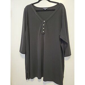 Lands End Women's Slinky Blouse V Neck 3/4 Sleeve Black 3X